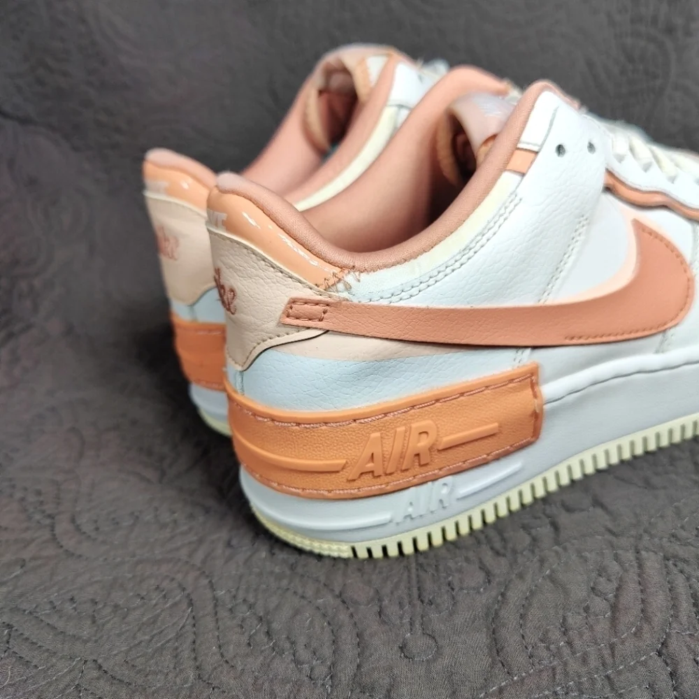 Nike Air Force 1 Shadow Washed Coral White Sneakers Women's Shoes Size 8 - Picture 7 of 9